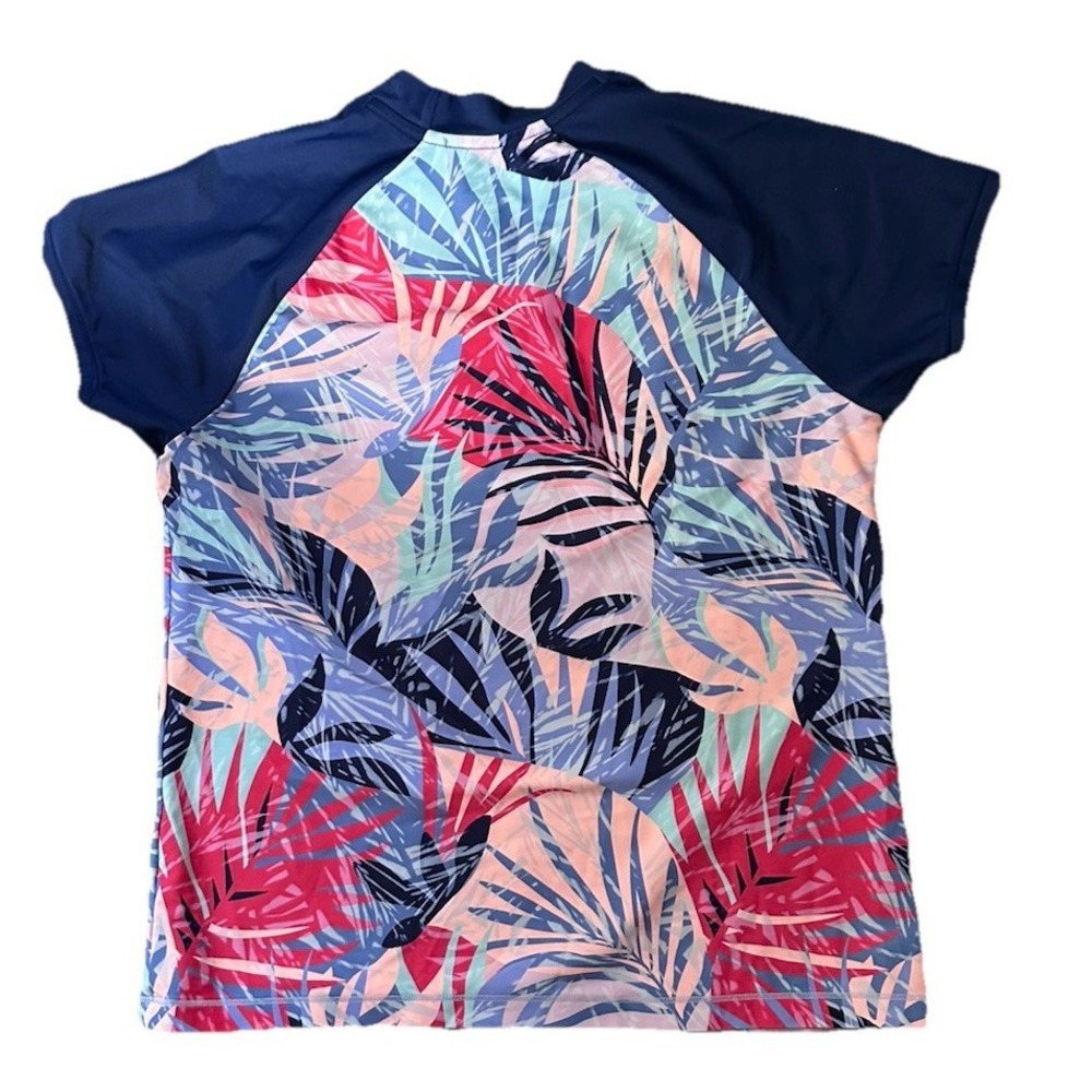 Athleta Girls Swim Palm Oasis Rash Guard Short Sleeve Top Size XXL 16 Beach - Picture 2 of 5